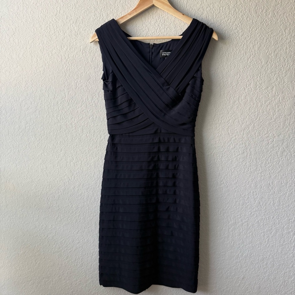 Adrianna Papell Navy Blue Pleated Midi Dress